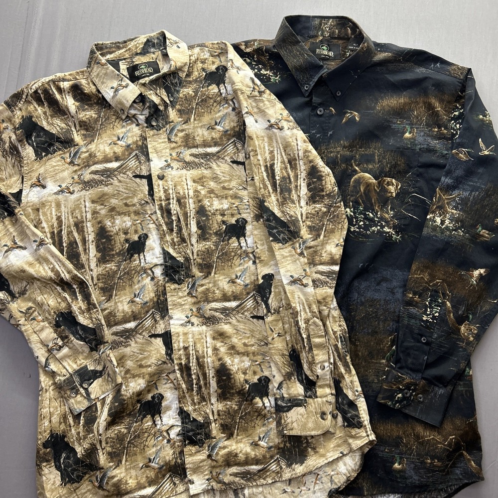Lot Of 2 Redhead All Over Print Hunting Dog Shirts Men’s XLT Button Down Duck
